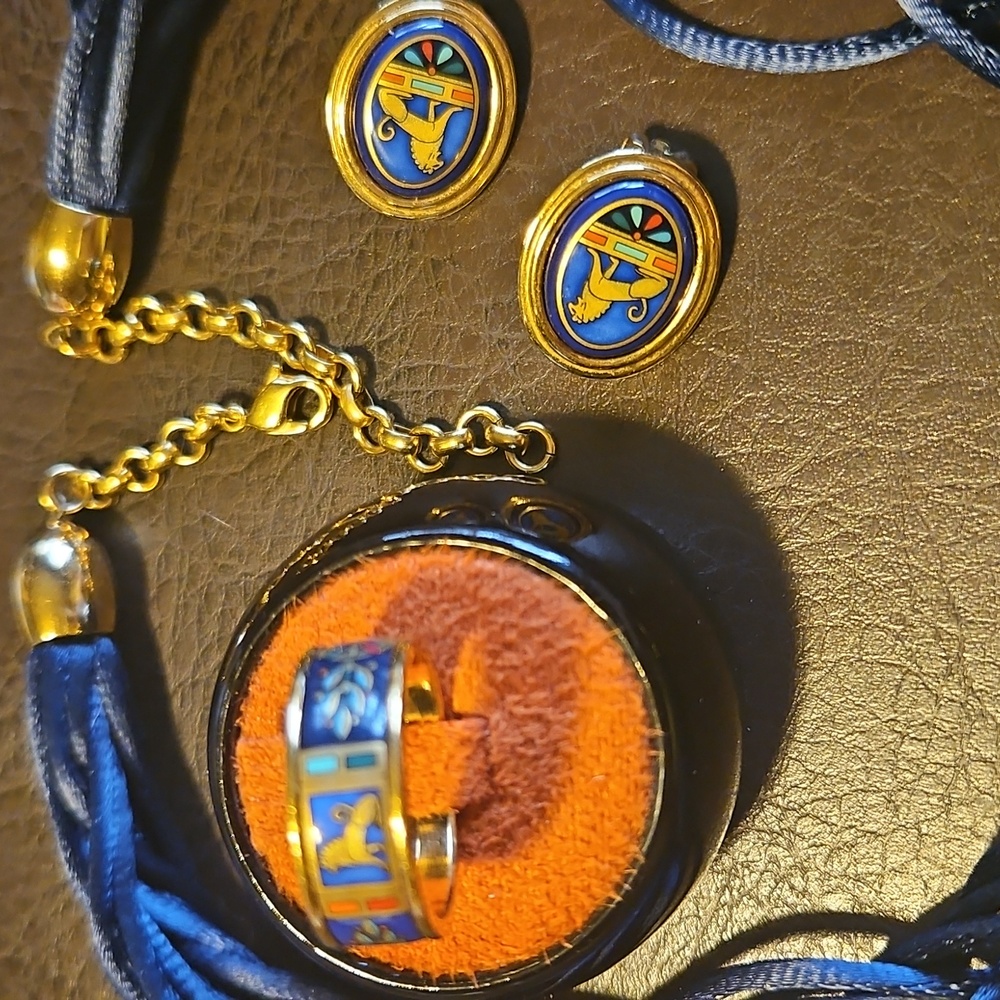 Set by M.Frey Wien Necklace, Ring and Earrings, Enamel Jewellery, Vintage - Picture 2 of 11